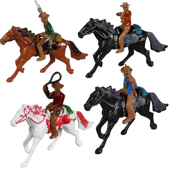 4pcs Horse Riding Figurine Plastic Farm World Character Model Toys Action Figure House Games for Kids Animal Collection (Random Color)
