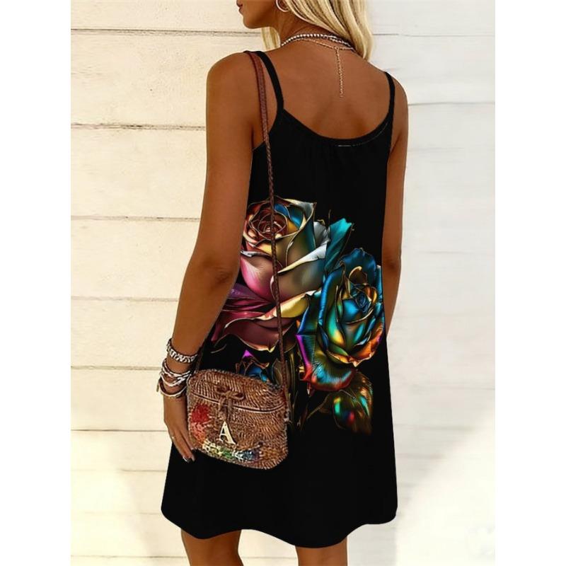 Ladies  Suspender Dress 3D Printed Round Neck Sexy Sleeveless Dress 5XL