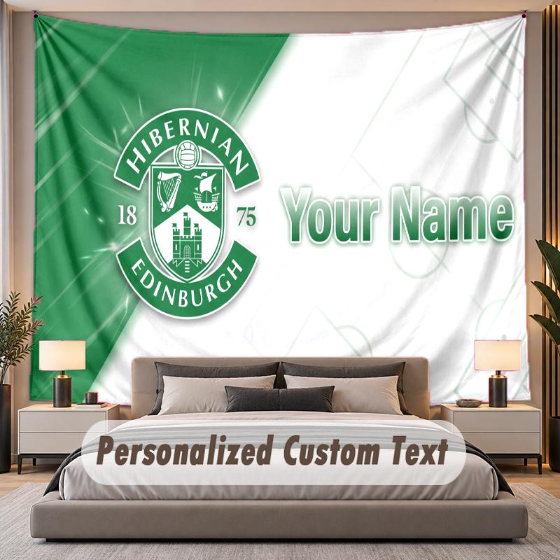 Custom Name Text Tapestry Hibernian FC Personalized Polyester Wall Tapestry For Bedroom And Room