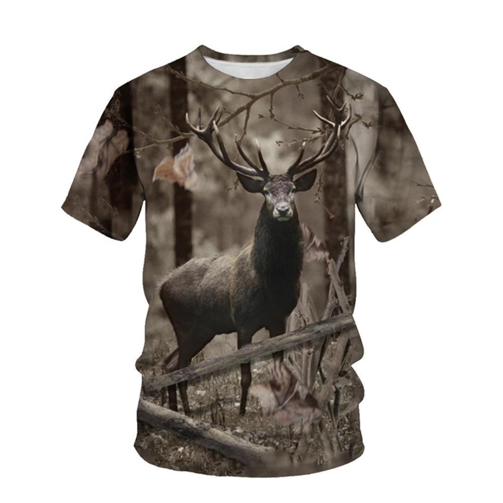 New Animal Camouflage Hunting 3D Print T-Shirt, Men's Summer Short Sleeve Loose Harajuku Style Top