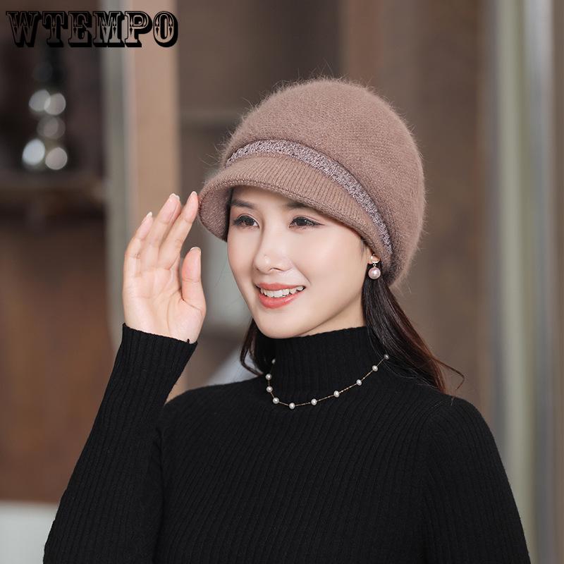 Autumn and Winter Solid Color Knitted Warm Knitted Hat for Mom Middle Aged and Elderly Female Duck Tongue Hat