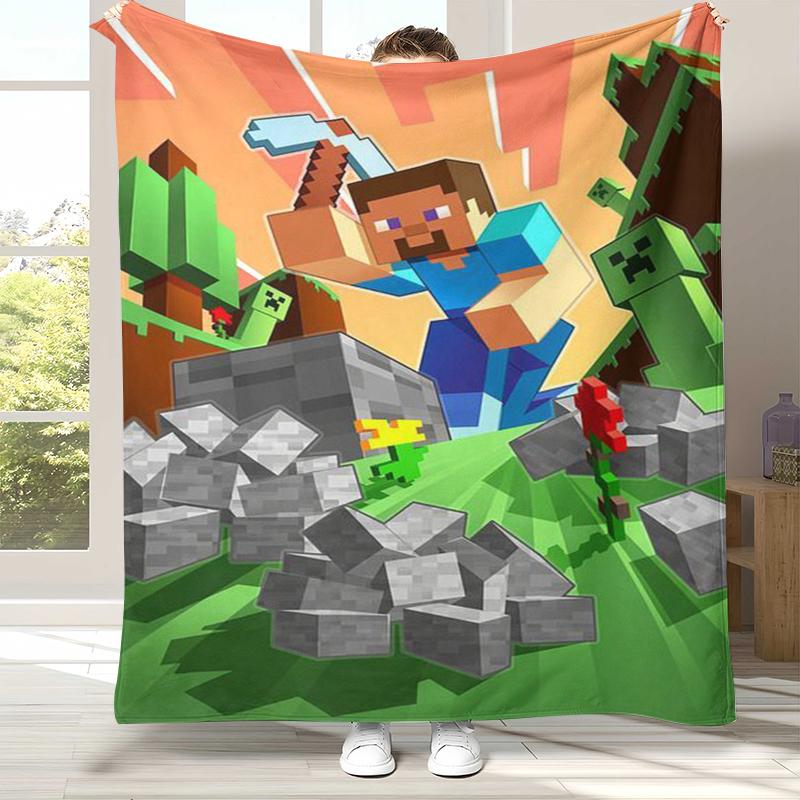 Classic M-Minecraft Pixel Game Flannel Blanket,Ultra Soft Warm Plush Throw for Home Bedroom Bed Sofa Cover Picnic Camping
