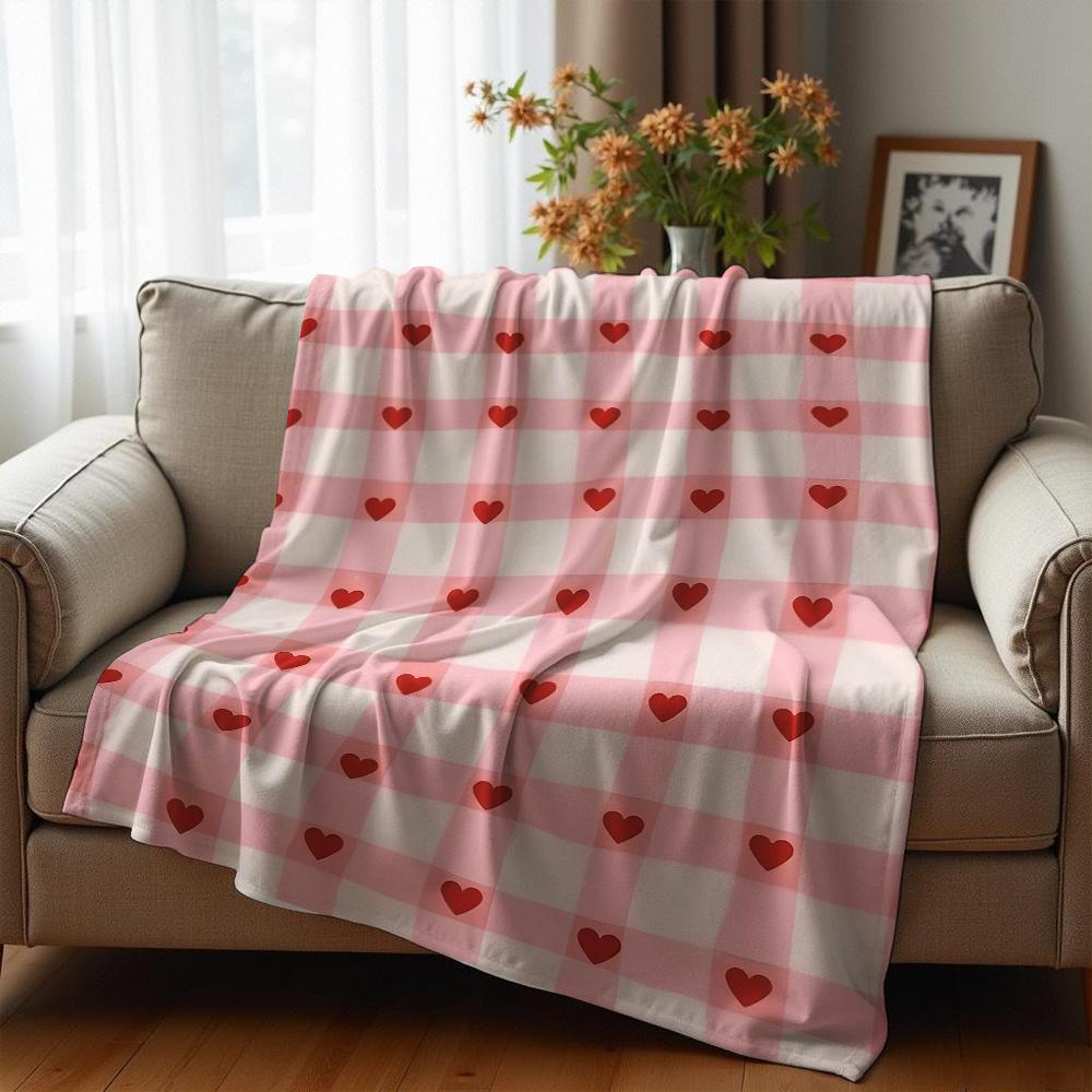 Pink Gingham Cherry Cartoon Anime Print Flannel Blanket Soft Warm Throw for Kids Bedroom Sofa Christmas Office Car