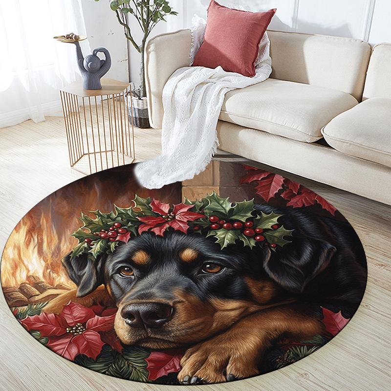 Rottweiler Round Area Rug,Carpet Rug for Living Room Bedroom Sofa Playroom Decor,Non-slip Floor Mat