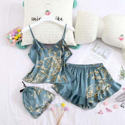 Sommer Eis Seide Pyjamas frauen Hosenträger Shorts 2 Pcs Set Blumen Sexy Hause Kleidung Kann Getragen Werden Außerhalb Nachtwäsche