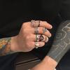 Ingemark 9Pcs/Set Goth Ancient Silver Color Open Rings for Men 2026 Trend Vintage Metal Star Hollow Bat Shape Rings Male Jewelry