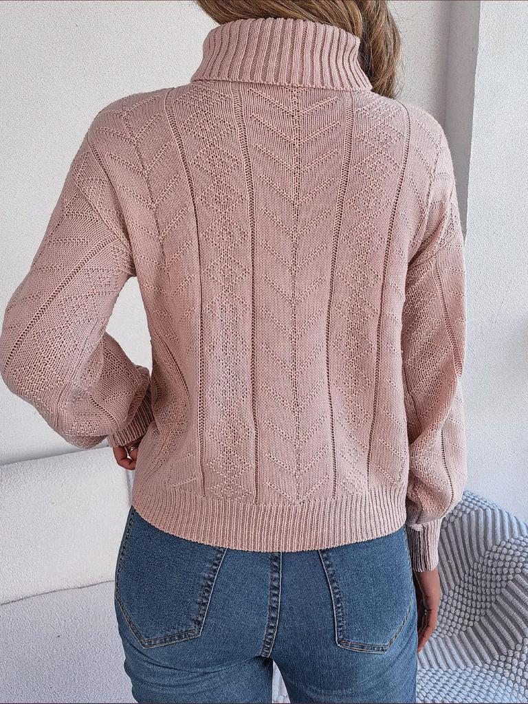 Women's 2023 Autumn/Winter Casual High Neck Cable Knit Long Sleeve Pullover Sweater