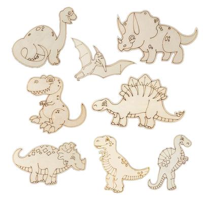 8pcs Wooden Dinosaur Crafts DIY Hand Painted Wooden Ornaments Kids Dinosaur Birthday Party Decoration Children Toys Decoration