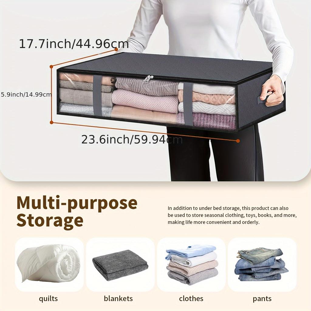 Premium Underbed Storage Bags-Extra Large Foldable Dustproof Organizer with Transparent Window,Clothes, Bedding & Seasonal Items