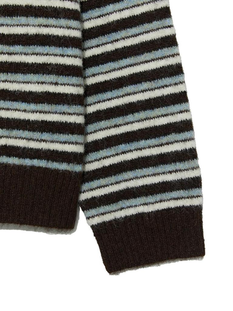 GLOWNY Mellow V-Neck Stripe Knit (Brown Stripe)
