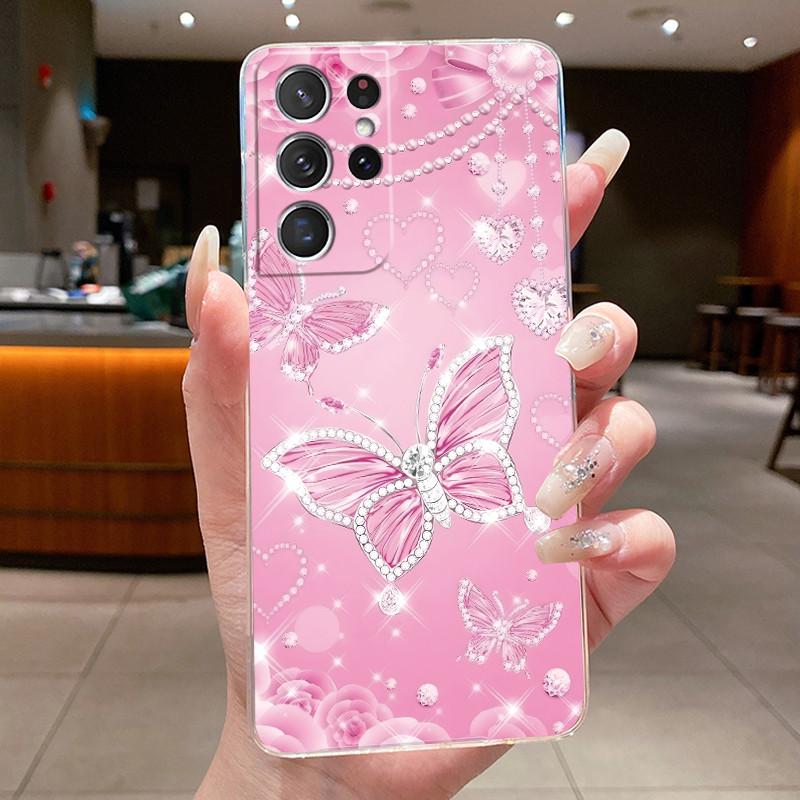 For Samsung S21 Ultra Case Clear Casing Fashion Butterfly Flower Soft TPU Silicone Cover For Samsung Galaxy S20 Ultra Phone Case