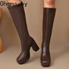 Platform Thick Heel Women Knee High Boots Fashion Slip On Shoes Autumn Winter Ladies Elegant Stretch Slim Long Booties