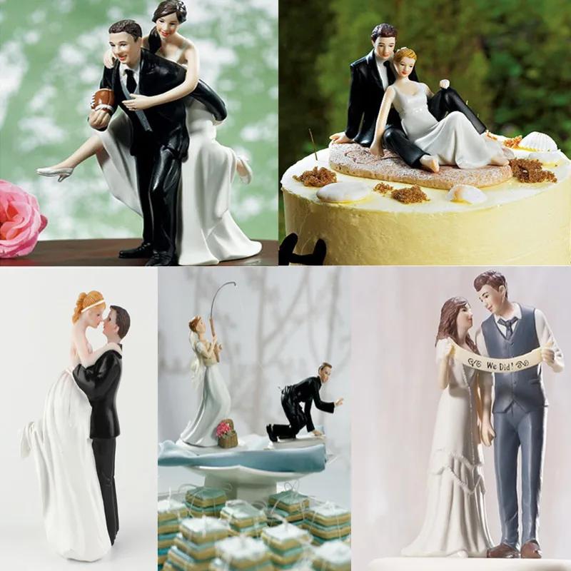 Funny Wedding Cake Toppers Dolls Romantic Bride And Groom Figurines Stand Topper Decoration Supplies Marry Resin Figurine