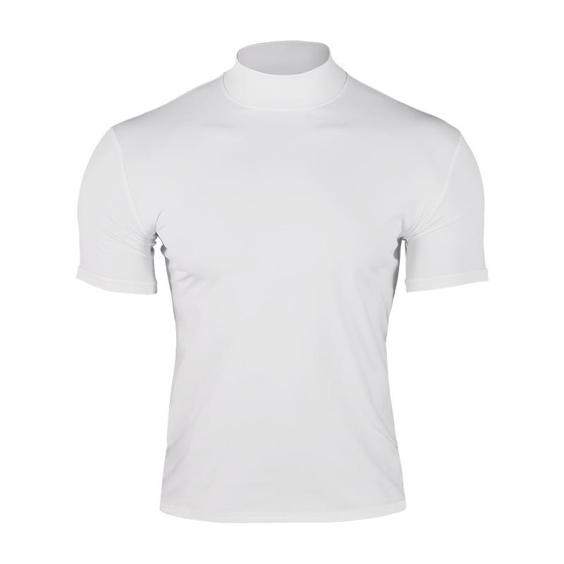 2024 Summer Men's Solid Color Short-Sleeve High-Neck T-Shirt