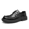 Autumn men's shoes leather round head breathable retro British style casual leather shoes business lace-up platform trend single shoes men