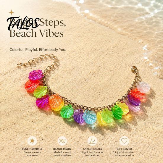 Beach Shell Bracelet Boho Ocean Charm for Women, Colorful Scrolled Layered Style Anklet Adjustable Bracelet, Summer Holiday Vacation Jewelry Gift Her