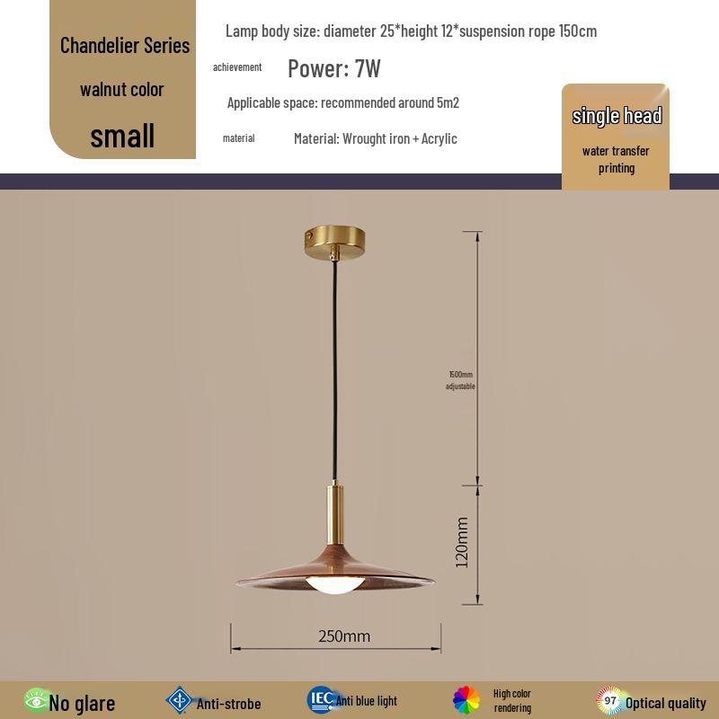 

Japanese Retro Dining Chandelier: Wabi-Sabi Walnut Flying Saucer Design Three-color adjustable - Full spectrum