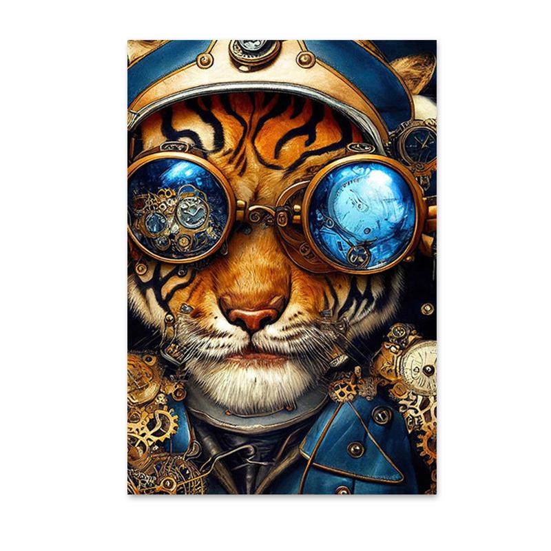 Retro Funny Animal Steampunk Cat Astronaut Rabbit Canvas Painting Posters Prints Wall Art Pictures for Living Room Home Decor