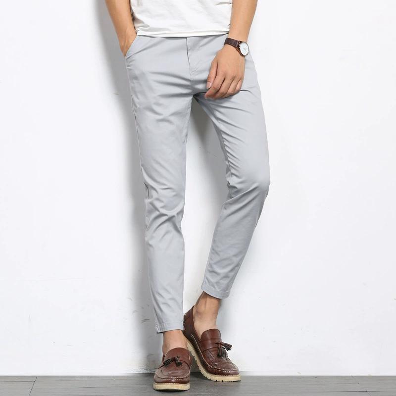Pantaloni Casual Estivi da Uomo a Colore Unico, Sezione Sottile, Giovanili, Vita Elasticizzata, Vestibilità Slim, Gamba Stretta, Pantaloni a Nove Quarti