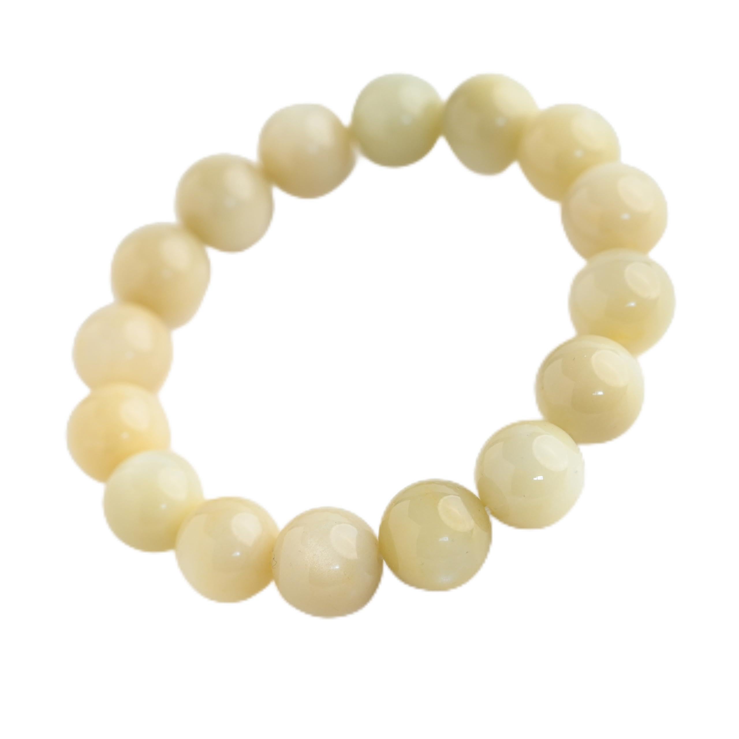 

[Eigado] White Moonstone Bracelet, 14mm beads, 16 pieces, inner diameter approx. 18cm, natural stone, power stone, good luck charm