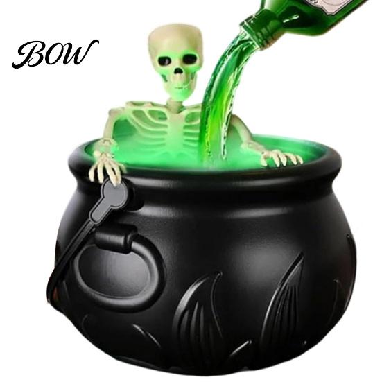 Dark Fantasy Cauldron Halloween Witch Cauldron, Large Plastic Black Bucket with Floating Potion Bottle, Glowing Green Smoke Spooky Soup Pot Decor for