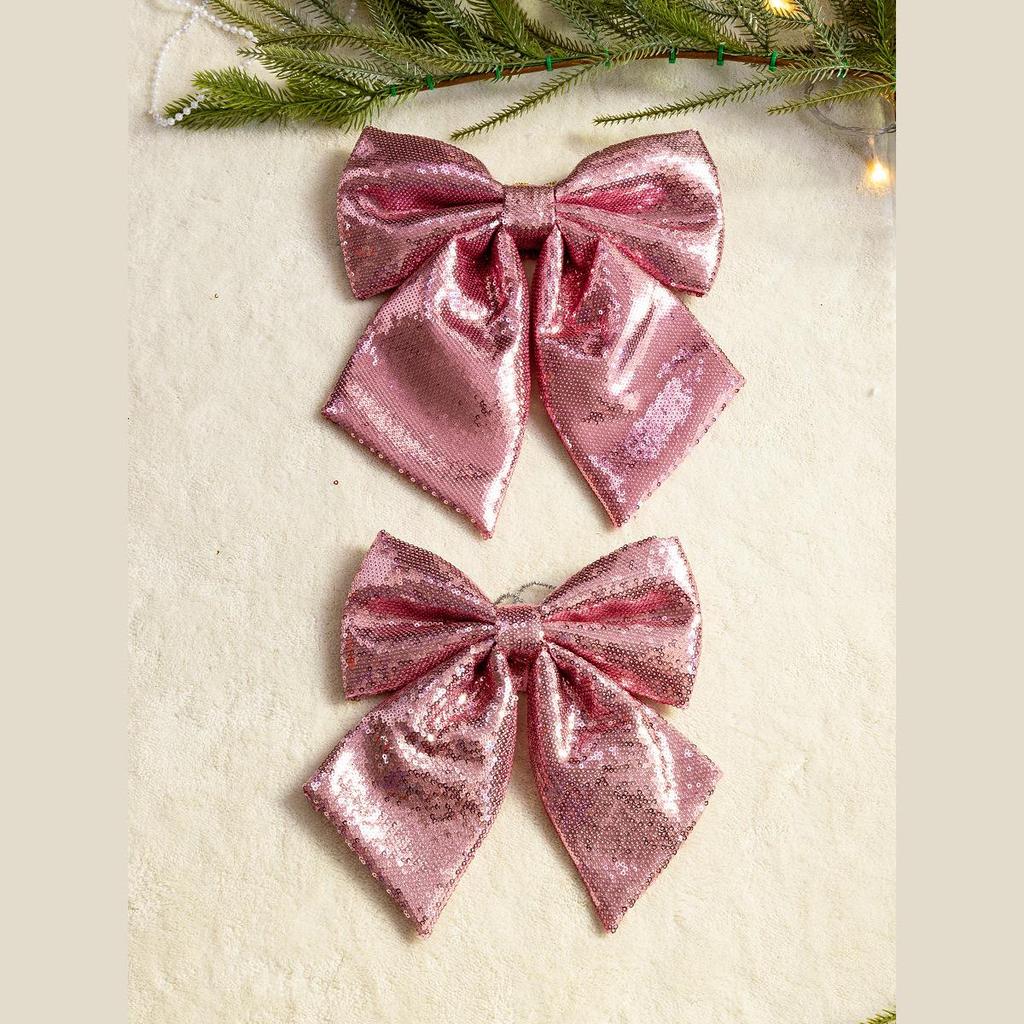 Large Pink and Gold Sequin Christmas Bow Ornament