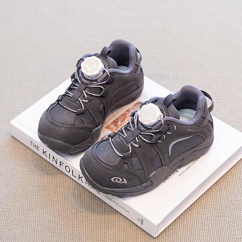 Knob Shoes Children's Sports Shoes Autumn Mesh Breathable Boys Dad Shoes Button Girls Sports Shoes Soft Sole Classmates