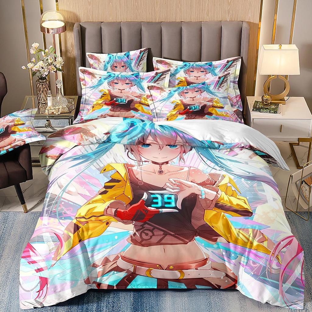 Hatsune Miku Duvet Cover Pillowcase Bedding Set Adult Boy Girl Bedroom Decoration Children Single Double Large Siz