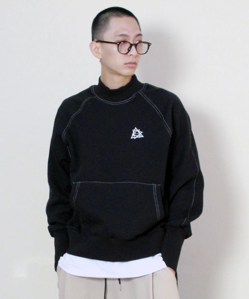Deumakeu Mock Neck Fleece-Lined Raglan Stitch Sweatshirt Black