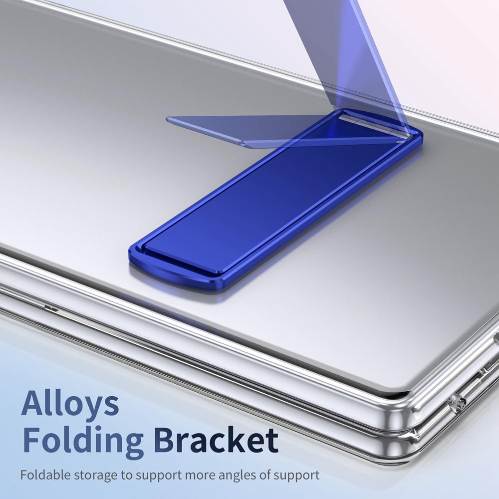 KEYSION Transparent Case for Samsung Galaxy Z Fold 7 Hard PC Metal Kickstand Shockproof Phone Cover with Glass Screen Protector