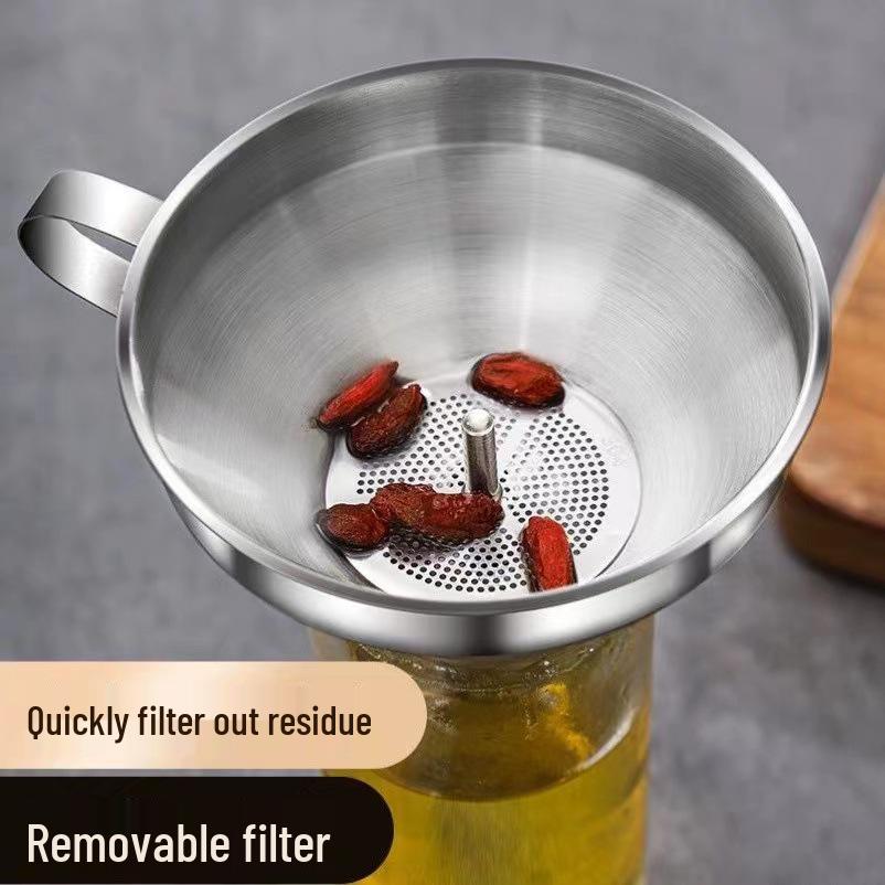 304 Stainless Steel Kitchen Funnel Set with Filter Mesh for Oil & Wine, Various Sizes