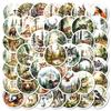 50 Round Vintage Style Watercolor Animal Graffiti Stickers Tiger Fox Rabbit Non-Repeating Stickers