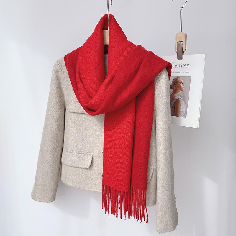 35 Color 2024 Autumn And Winter New Double-Sided Solid Color Imitation Cashmere Tassel Shawl Thickened Warm Scarf For Men And Women