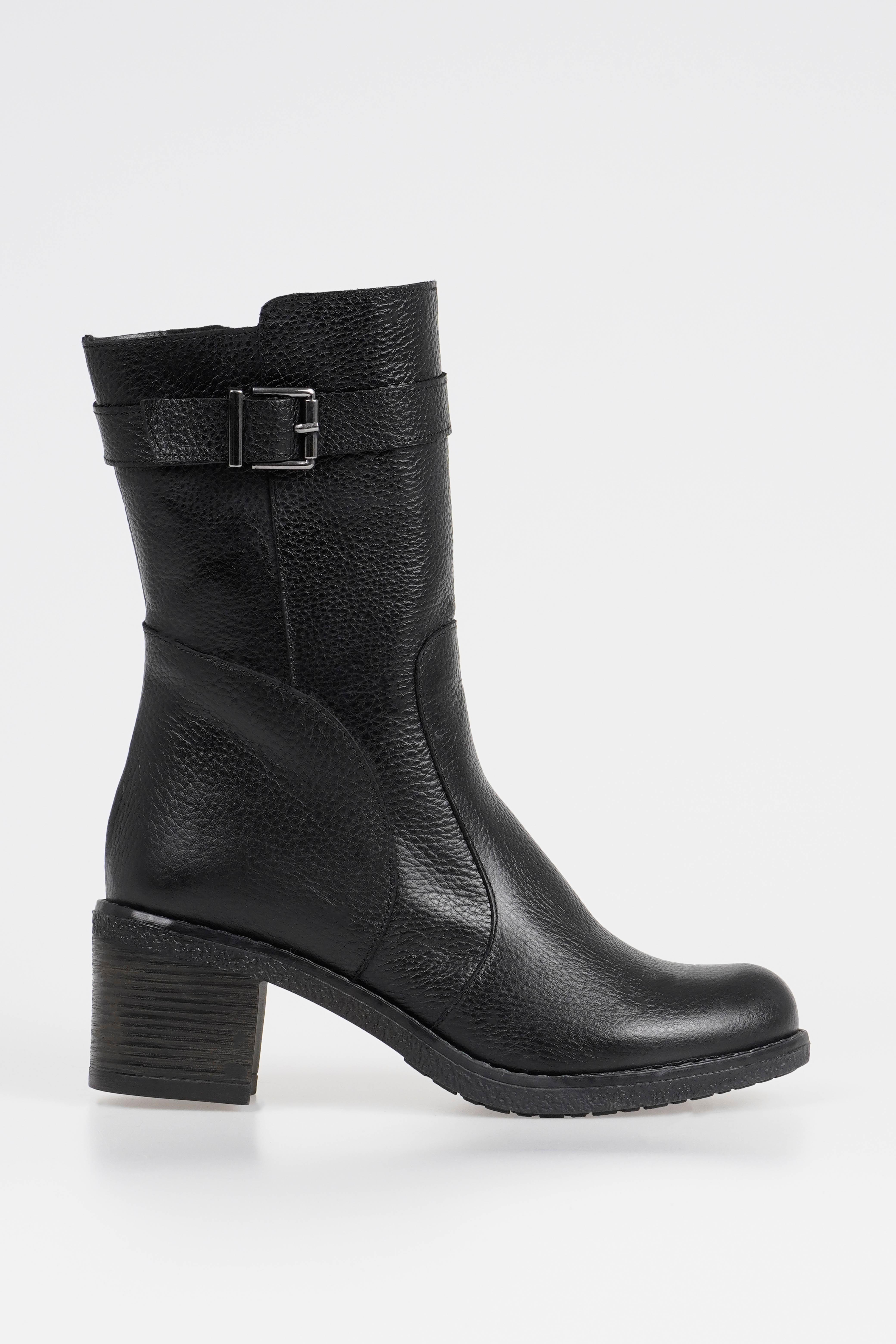 

Callizio, женские ботинки из натуральной кожи до середины икры с пряжкой и прострочкой, зимняя обувь без шнуровки из мятой кожи