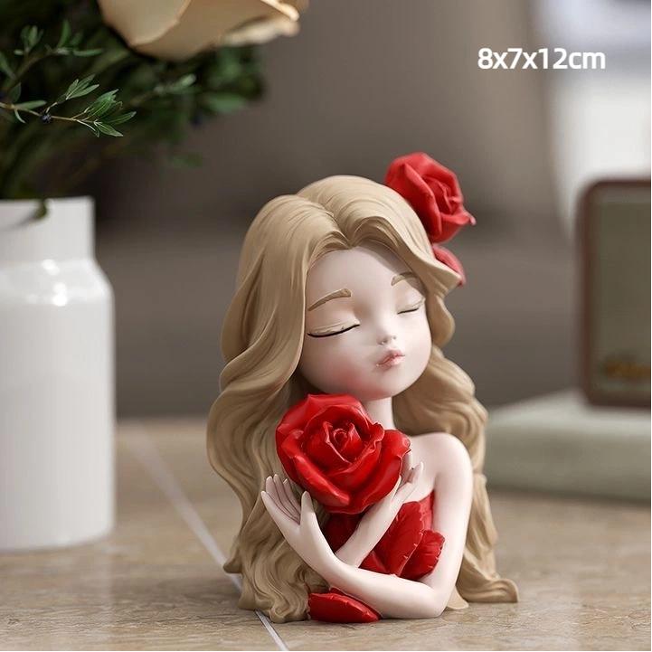 

Скандинавская смоляная фигурка девушки, держащей цветы – Настольное украшение Red B