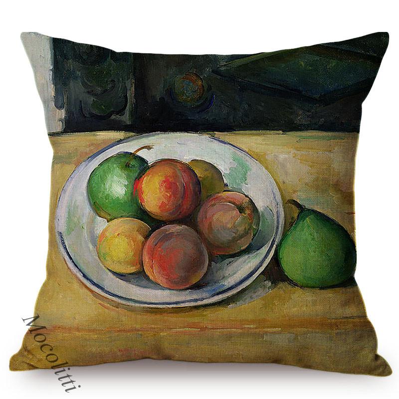 Vintage Nordic Still Life Oil Painting Art Decoration Throw Pillow Case Vase Milkjug Green Fruits Design Car Sofa Cushion Cover