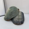 Retro washed denim forward hat women's casual versatile big head circumference shows a small face, wearing a duck tongue beret