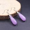 Skutečné Jade Gp náušnice 18k pozlacené pro ženy Fialový Jadeit Chalcedon Dešťová kapka Vyhřívací Jade náušnice Háček 40 * 7 mm