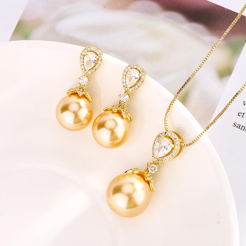 Jewelry Copper Bottom Gold-Plated Pearl Temperament Light Luxury Gold Suit Women 14-12Mm