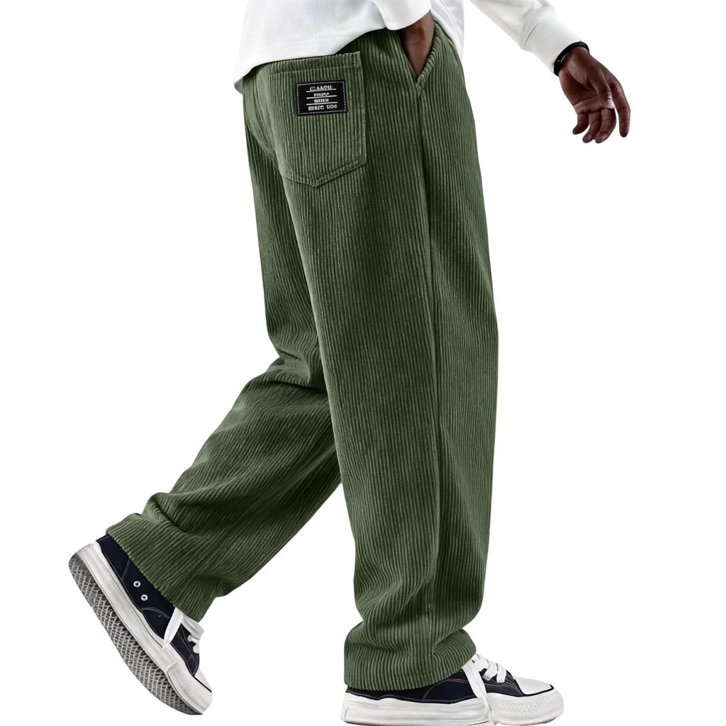 Pantaloni da Uomo Vintage in Velluto a Coste con Strisce Verticali, Gamba Dritta Larga per Uso Casual
