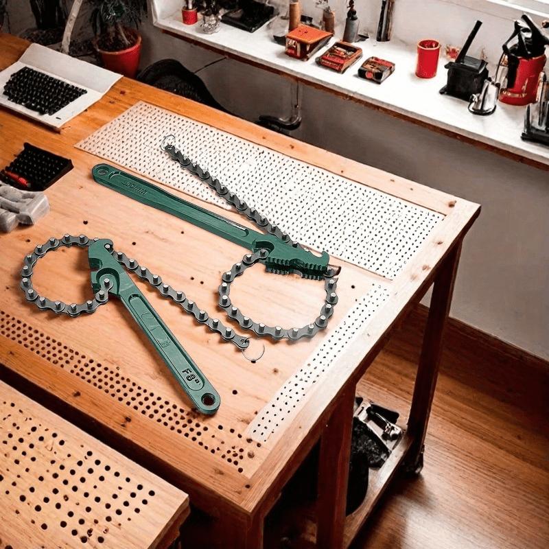 Adjustable Chain Wrench Tool - Ergonomic Green Handle,Versatile Automotive Maintenance Accessory for Filters and Pipe Fittings