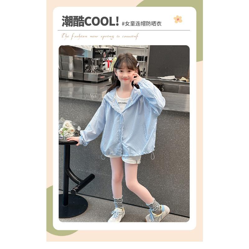Girls Lace Trim Hooded Lightweight Breathable Upf50 Sun Protection Jacket
