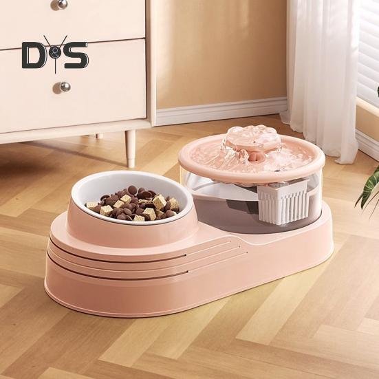 Cat Water And Food Dispenser 2-in-1 Automatic Cat Feeder 1L Cat Water Fountain And Food Bowl Set for Indoor Cats Small Dogs