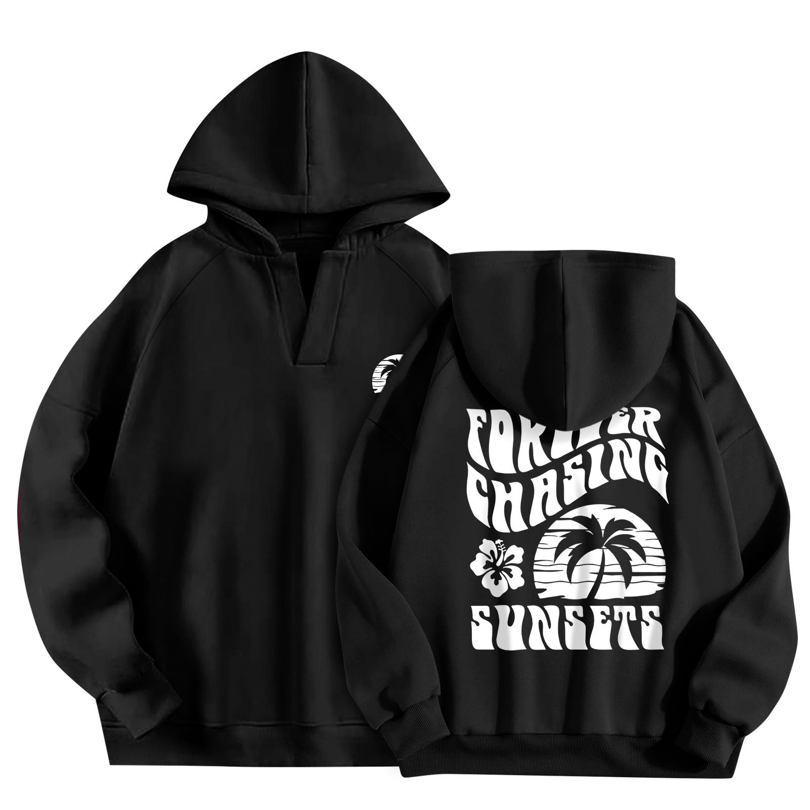 

Толстовки для женщин, осенняя мода, повседневное искусство, цветы, буквенный рисунок, топы с v-образным вырезом, свободные блузки с длинными рукавами L чёрный