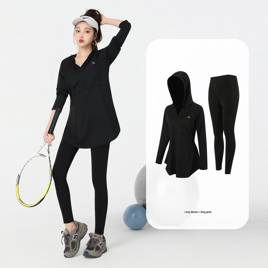 2026 Fashion Plus Size Women's Hooded Yoga & Sports Set - Long Sleeve for Spring/Autumn