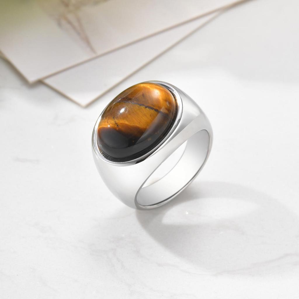 Natural Stone Ring for Men Boys,Waterproof Oval Thumb Ring Tail Ring,Stylish Trendy Jewelry Gifts