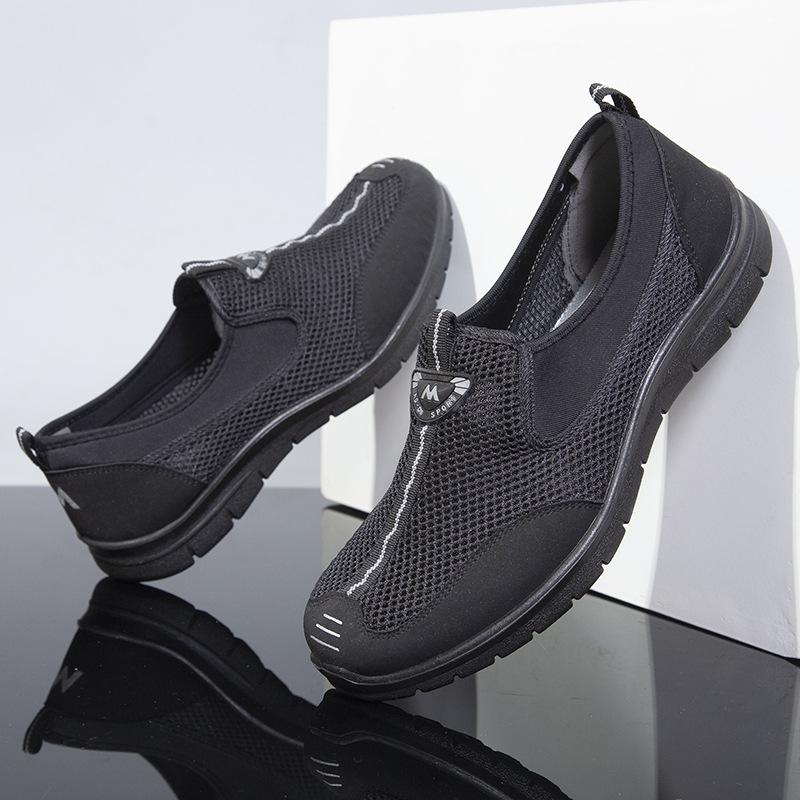 Cloth Shoes Summer Mesh Men's Shoes Medium and Old Breathable One Pedal Black Light Non-slip Lazy Shoes Breathable Mesh