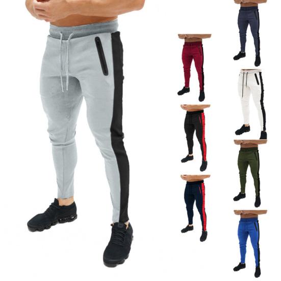 Sportovní pánské podzimní barevně blokované kalhoty se stahovací šňůrkou, kapsami, úzké joggery, tužkové kalhoty