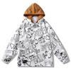 Spring and Autumn Tooling Jacket Men's Loose Large Size Hooded Graffiti Boys Trendy American Jacket