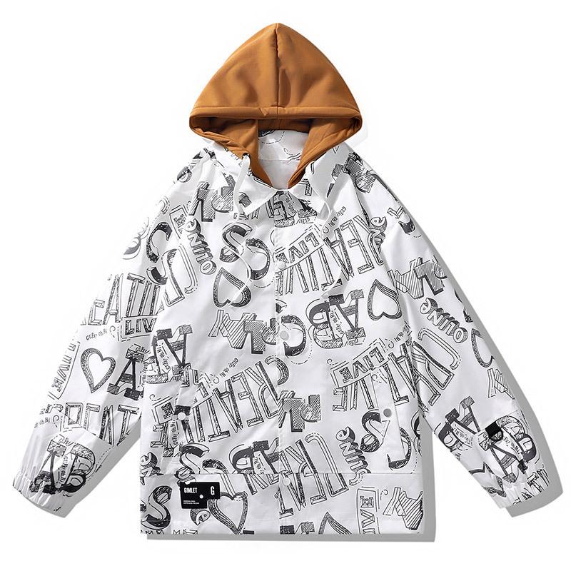 Весенне-осенняя куртка Tooling, мужская, свободного покроя, большого размера, с капюшоном, с граффити, модная американская куртка для мальчиков M